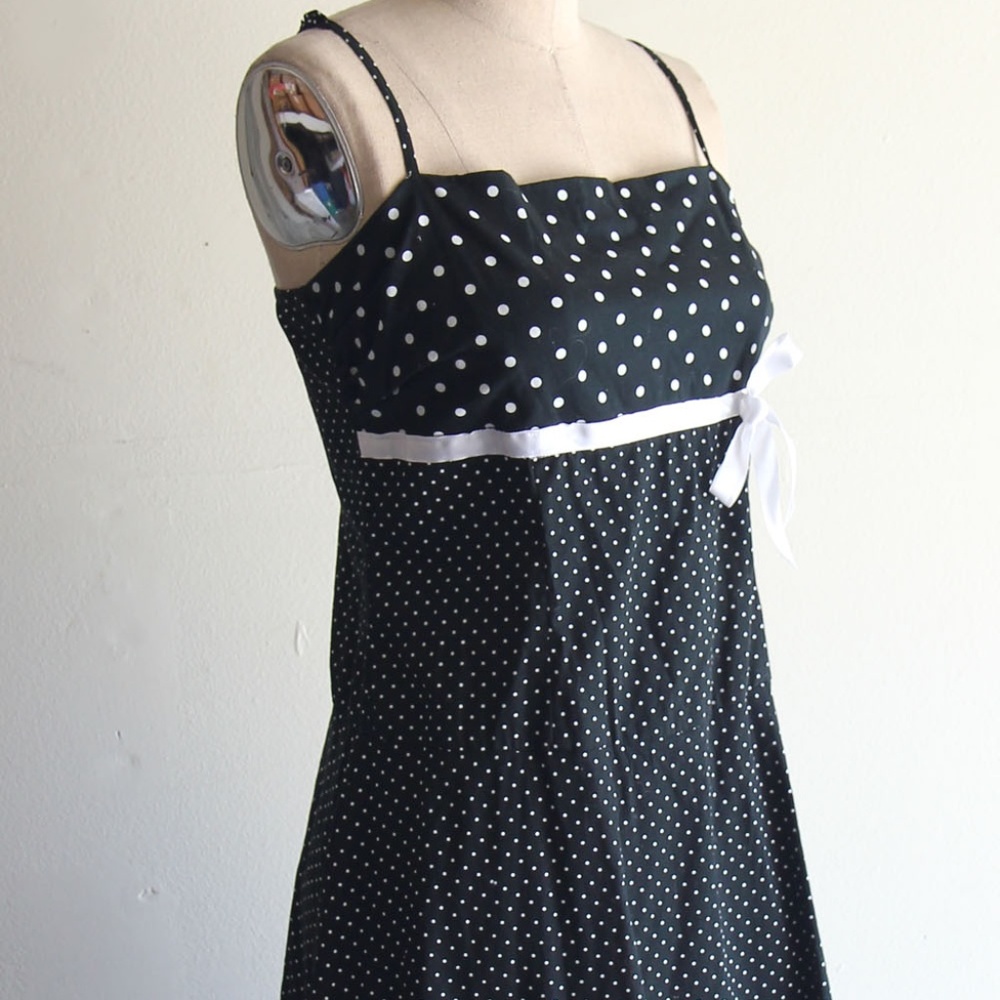 Black polka dot Empire Sun dress Medium - Picture 2 of 8